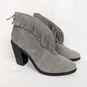 Joie Loren Grey Suede Fringe Ankle Boots 8.5
